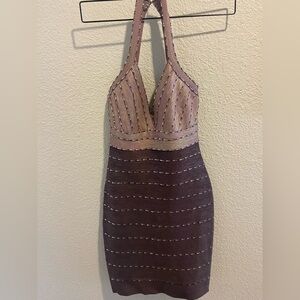 Terani Couture Brown Backless Halter Dress